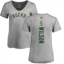 NBA Women's Nike Milwaukee Bucks #5 D. J. Wilson Ash Backer T-Shirt
