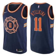 Men's Nike New York Knicks #11 Frank Ntilikina Authentic Navy Blue NBA Jersey - City Edition