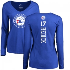 NBA Women's Nike Philadelphia 76ers #17 JJ Redick Royal Blue Backer Long Sleeve T-Shirt