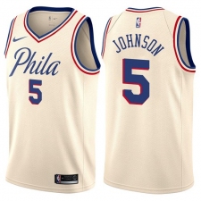Men's Nike Philadelphia 76ers #5 Amir Johnson Authentic Cream NBA Jersey - City Edition