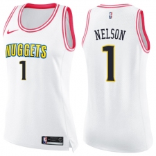 Women's Nike Denver Nuggets #1 Jameer Nelson Swingman White/Pink Fashion NBA Jersey