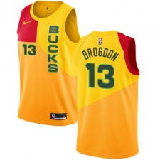 Men's Nike Milwaukee Bucks #13 Malcolm Brogdon Swingman Yellow NBA Jersey - City Edition