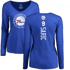 NBA Women's Nike Philadelphia 76ers #9 Dario Saric Royal Blue Backer Long Sleeve T-Shirt