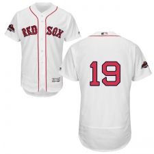 Men's Majestic Boston Red Sox #19 Jackie Bradley Jr White Home Flex Base Authentic Collection 2018 World Series Champions MLB Jersey