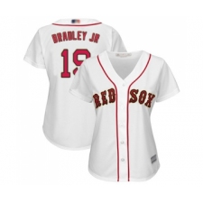 Women's Boston Red Sox #19 Jackie Bradley Jr Authentic White 2019 Gold Program Cool Base Baseball Jersey
