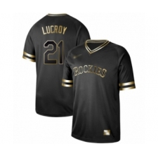 Men's Colorado Rockies #21 Jonathan Lucroy Authentic Black Gold Fashion Baseball Jersey
