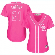Women's Majestic Colorado Rockies #21 Jonathan Lucroy Authentic Pink Fashion Cool Base MLB Jersey