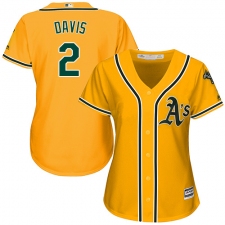 Women's Majestic Oakland Athletics #2 Khris Davis Authentic Gold Alternate 2 Cool Base MLB Jersey