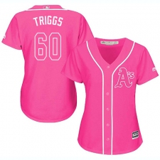 Women's Majestic Oakland Athletics #60 Andrew Triggs Replica Pink Fashion Cool Base MLB Jersey