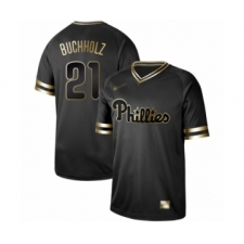 Men's Philadelphia Phillies #21 Clay Buchholz Authentic Black Gold Fashion Baseball Jersey