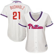 Women's Majestic Philadelphia Phillies #21 Clay Buchholz Authentic Cream Alternate Cool Base MLB Jersey