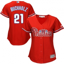 Women's Majestic Philadelphia Phillies #21 Clay Buchholz Authentic Red Alternate Cool Base MLB Jersey