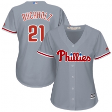 Women's Majestic Philadelphia Phillies #21 Clay Buchholz Replica Grey Road Cool Base MLB Jersey