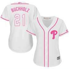 Women's Majestic Philadelphia Phillies #21 Clay Buchholz Replica White Fashion Cool Base MLB Jersey