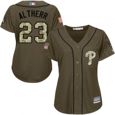 Women's Majestic Philadelphia Phillies #23 Aaron Altherr Authentic Green Salute to Service MLB Jersey