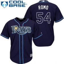 Youth Majestic Tampa Bay Rays #54 Sergio Romo Replica Navy Blue Alternate Cool Base MLB Jersey