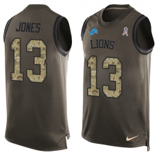 Men's Nike Detroit Lions #13 T.J. Jones Limited Green Salute to Service Tank Top NFL Jersey