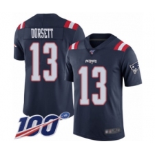 Men's New England Patriots #13 Phillip Dorsett Limited Navy Blue Rush Vapor Untouchable 100th Season Football Jersey