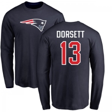 NFL Nike New England Patriots #13 Phillip Dorsett Navy Blue Name & Number Logo Long Sleeve T-Shirt