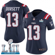 Women's Nike New England Patriots #13 Phillip Dorsett Limited Navy Blue Rush Vapor Untouchable Super Bowl LII NFL Jersey