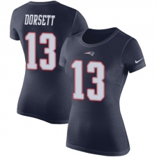 Women's Nike New England Patriots #13 Phillip Dorsett Navy Blue Rush Pride Name & Number T-Shirt