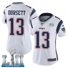 Women's Nike New England Patriots #13 Phillip Dorsett White Vapor Untouchable Limited Player Super Bowl LII NFL Jersey
