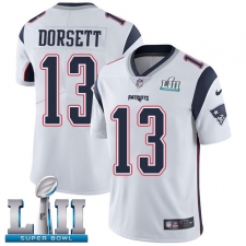 Youth Nike New England Patriots #13 Phillip Dorsett White Vapor Untouchable Limited Player Super Bowl LII NFL Jersey
