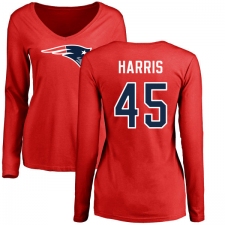 NFL Women's Nike New England Patriots #45 David Harris Red Name & Number Logo Slim Fit Long Sleeve T-Shirt