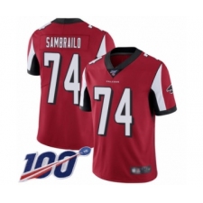 Men's Atlanta Falcons #74 Ty Sambrailo Red Team Color Vapor Untouchable Limited Player 100th Season Football Jersey