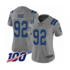 Women's Indianapolis Colts #92 Margus Hunt Limited Gray Inverted Legend 100th Season Football Jersey