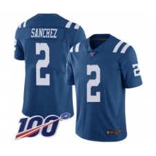 Men's Indianapolis Colts #2 Rigoberto Sanchez Limited Royal Blue Rush Vapor Untouchable 100th Season Football Jersey