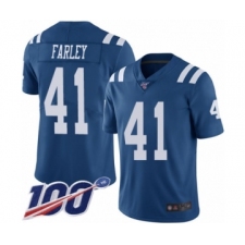 Men's Indianapolis Colts #41 Matthias Farley Limited Royal Blue Rush Vapor Untouchable 100th Season Football Jersey