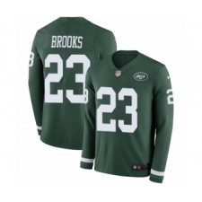 Men's Nike New York Jets #23 Terrence Brooks Limited Green Therma Long Sleeve NFL Jersey