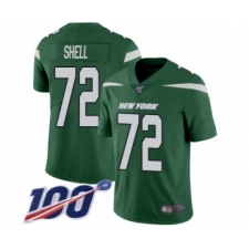 Men's New York Jets #72 Brandon Shell Green Team Color Vapor Untouchable Limited Player 100th Season Football Jersey