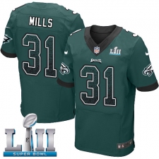 Men's Nike Philadelphia Eagles #31 Jalen Mills Elite Midnight Green Home Drift Fashion Super Bowl LII NFL Jersey