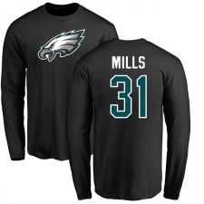 Nike Philadelphia Eagles #31 Jalen Mills Black Name & Number Logo Long Sleeve T-Shirt