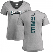 Women's Nike Philadelphia Eagles #31 Jalen Mills Ash Backer V-Neck T-Shirt