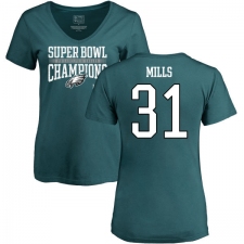 Women's Nike Philadelphia Eagles #31 Jalen Mills Green Super Bowl LII Champions V-Neck T-Shirt