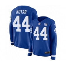 Women's Nike New York Giants #44 Doug Kotar Limited Royal Blue Therma Long Sleeve NFL Jersey
