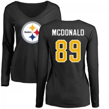 NFL Women's Nike Pittsburgh Steelers #89 Vance McDonald Black Name & Number Logo Slim Fit Long Sleeve T-Shirt