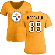NFL Women's Nike Pittsburgh Steelers #89 Vance McDonald Gold Name & Number Logo Slim Fit T-Shirt