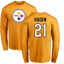 NFL Nike Pittsburgh Steelers #21 Joe Haden Gold Name & Number Logo Long Sleeve T-Shirt