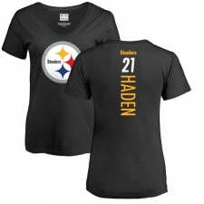 NFL Women's Nike Pittsburgh Steelers #21 Joe Haden Black Backer Slim Fit T-Shirt