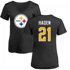 NFL Women's Nike Pittsburgh Steelers #21 Joe Haden Black Name & Number Logo Slim Fit T-Shirt