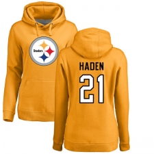 NFL Women's Nike Pittsburgh Steelers #21 Joe Haden Gold Name & Number Logo Pullover Hoodie
