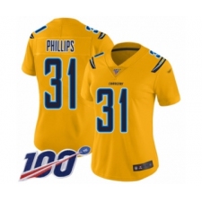 Women's Los Angeles Chargers #31 Adrian Phillips Limited Gold Inverted Legend 100th Season Football Jersey