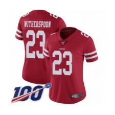 Women's San Francisco 49ers #23 Ahkello Witherspoon Red Team Color Vapor Untouchable Limited Player 100th Season Football Jersey