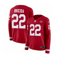 Women's Nike San Francisco 49ers #22 Matt Breida Limited Red Therma Long Sleeve NFL Jersey