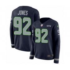 Women's Nike Seattle Seahawks #92 Nazair Jones Limited Navy Blue Therma Long Sleeve NFL Jersey