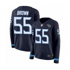 Women's Nike Tennessee Titans #55 Jayon Brown Limited Navy Blue Therma Long Sleeve NFL Jersey